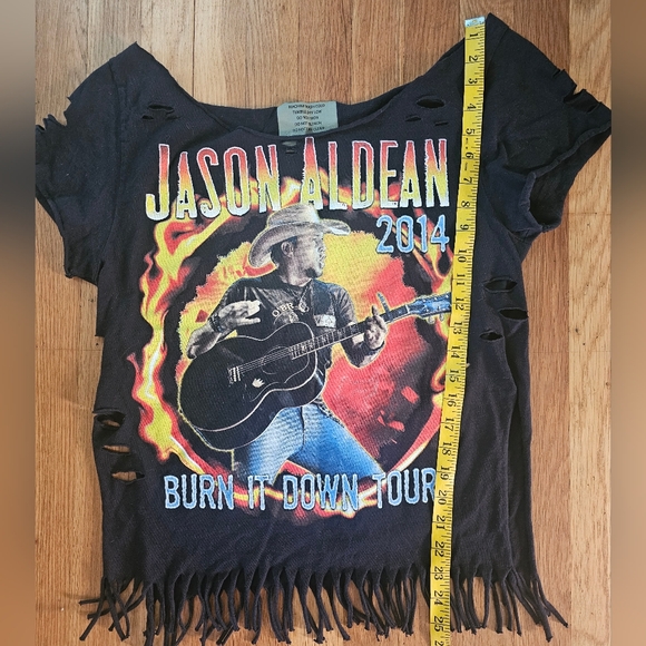 Jason Aldean Upcycled Burn it Down Hand Cut Black Concert T-Shirt Women's Large - Picture 7 of 11